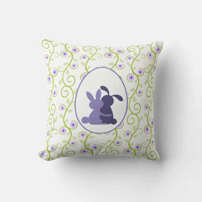 Bunny's Embrace Spring Floral Throw Pillow (Front)