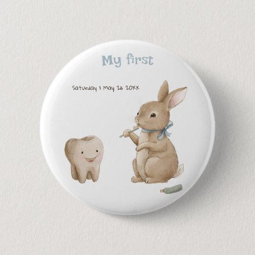 Bunnys First Tooth Party Button