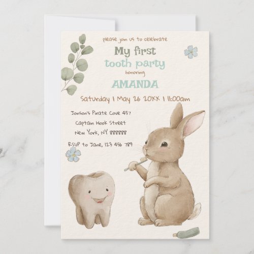 Bunnys First Tooth Party Invitation