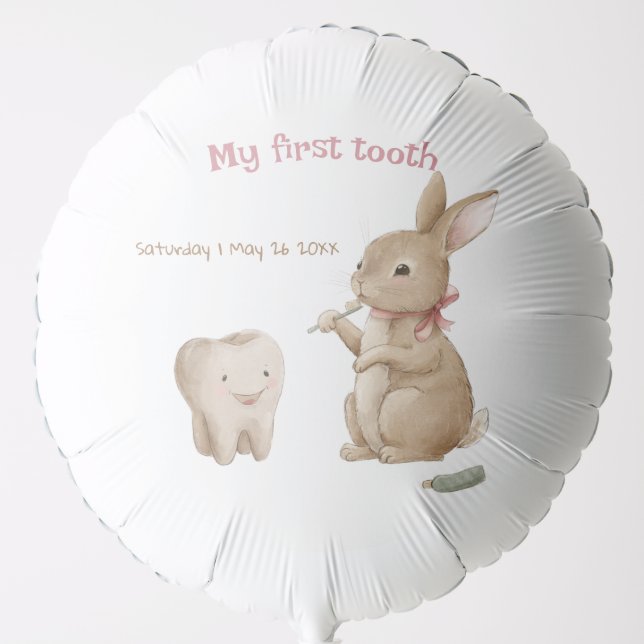 Bunny's girl First Tooth Party Balloon (Front)