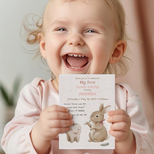 Bunnys girl First Tooth Party Invitation