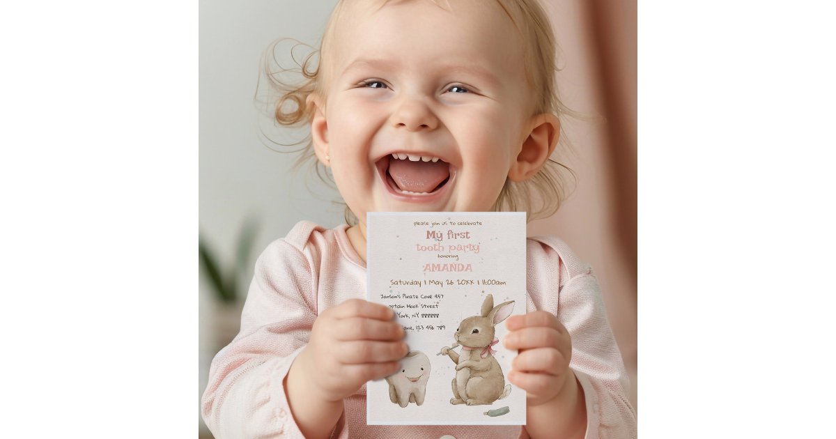 Bunny's girl First Tooth Party Invitation | Zazzle