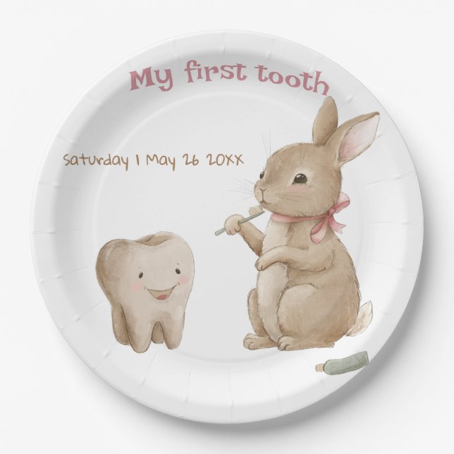 Bunny's girl First Tooth Party Paper Plates (Front)