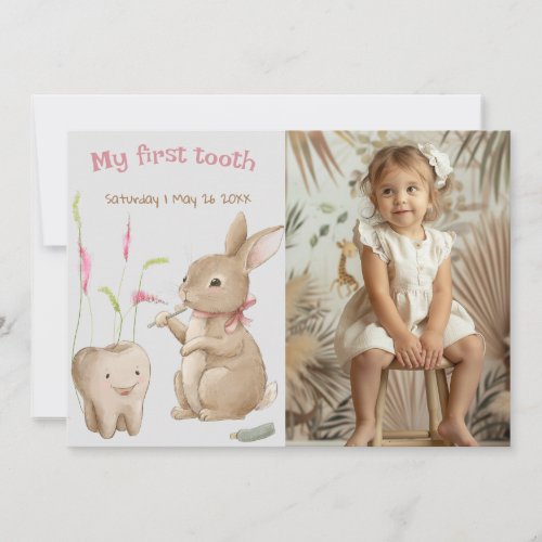 Bunnys girl First Tooth Party Photo Card