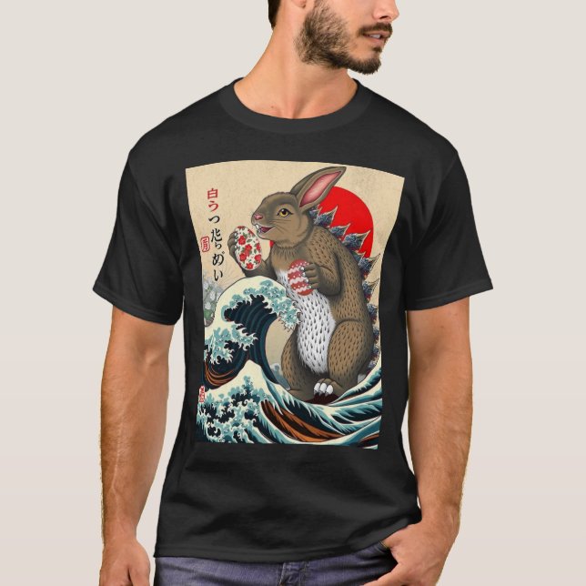 Bunnyzilla Japanese Art Shirt Funny Bunny Gift tee (Front)