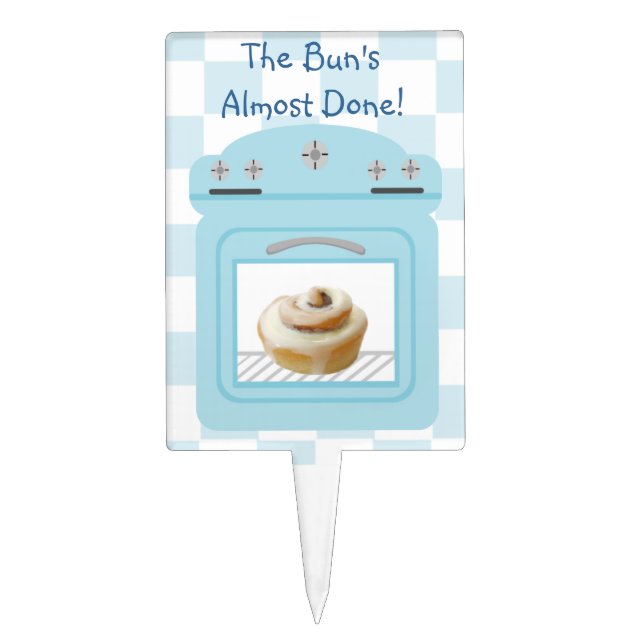 Buns Almost Done Bun In The Oven Blue Baby Shower Cake Topper (Front)
