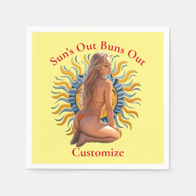Buns Out Bikini Beach Girl Thunder_Cove  Napkins (Front)