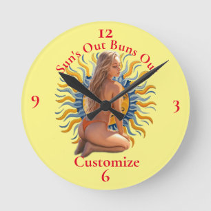 Buns Out Bikini Beach Girl Thunder_Cove Round Clock