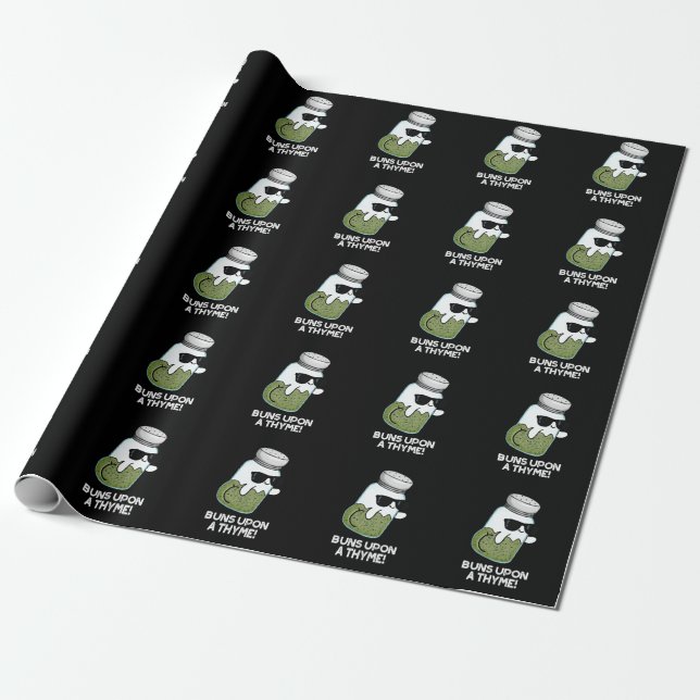 Buns Upon A Thyme Funny Herb Pun Dark BG Wrapping Paper (Unrolled)