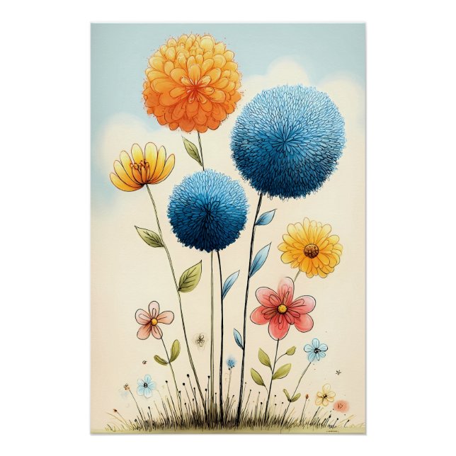 Bunte Blumen Illustration in sanften Farben Poster (Front)