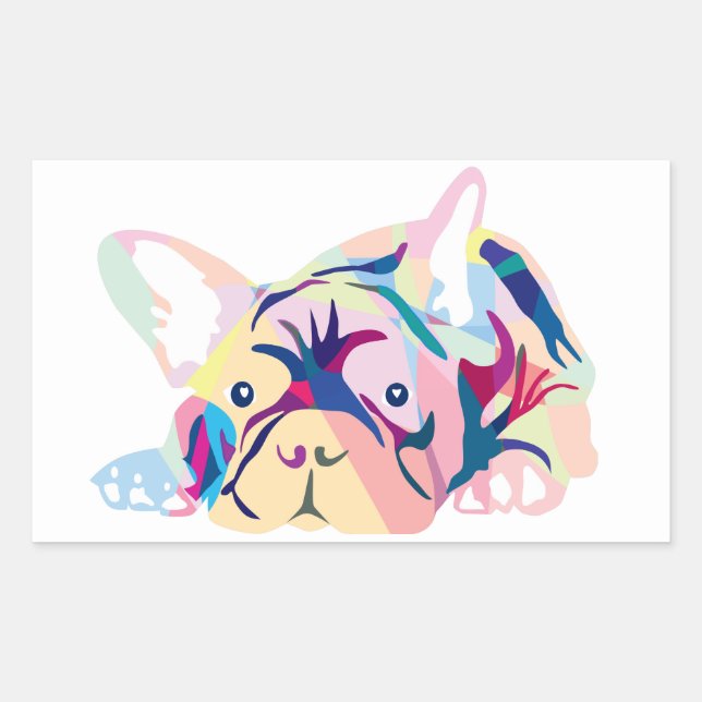 Bunte Französische Bulldogge auf orange Rectangular Sticker (Front)