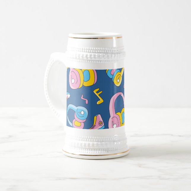 Bunter Musikmix in rosa, blau, gelb Beer Stein (Front Left)
