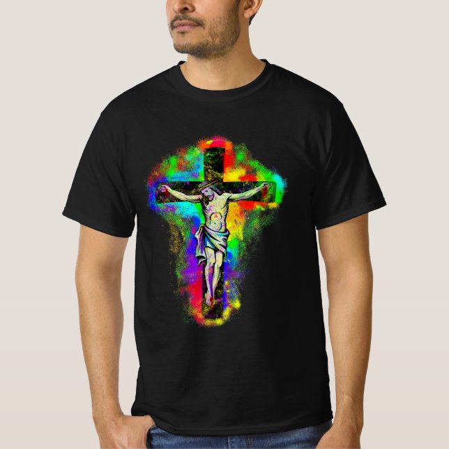 Buntes Jesus Kreuz T-Shirt (Front)