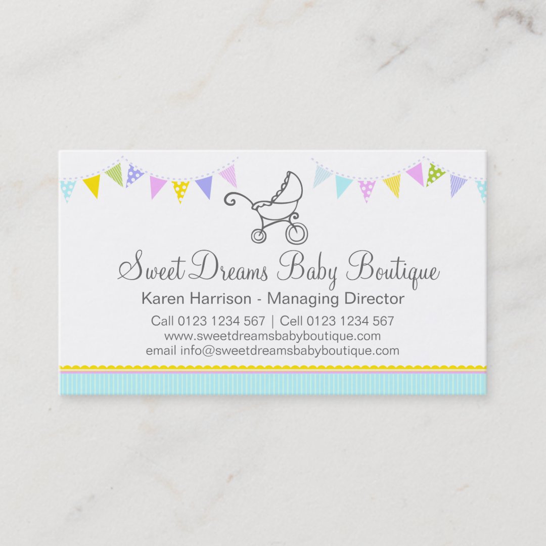 Bunting baby boutique business cards Zazzle