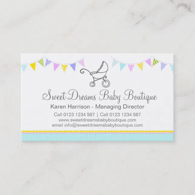 Bunting baby boutique business cards | Zazzle