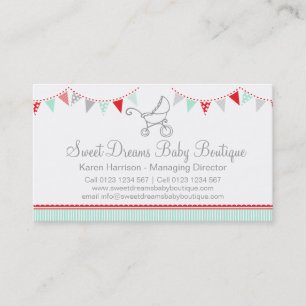 Bunting baby boutique red grey cute business cards