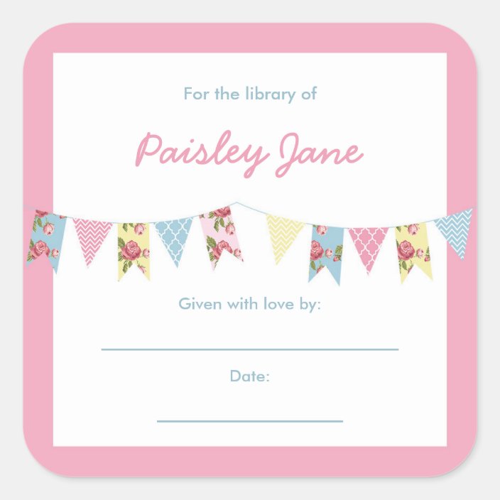 Bunting Banner Girl Baby Shower Bookplates