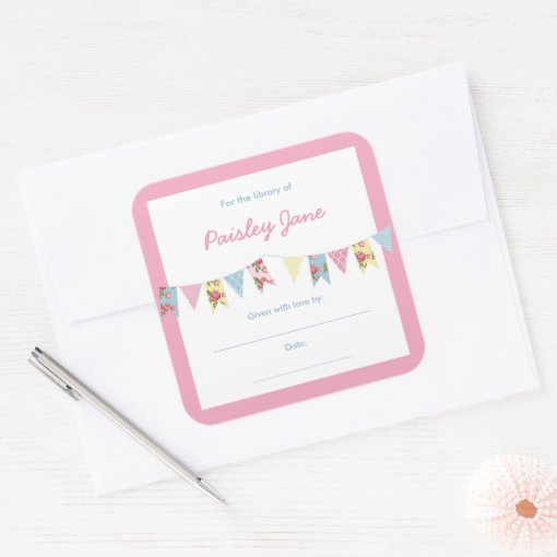 Bunting Banner Girl Baby Shower Bookplates Zazzle