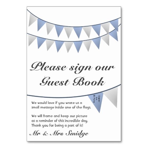 Bunting Blue Wedding Guest Book Sign Table Number