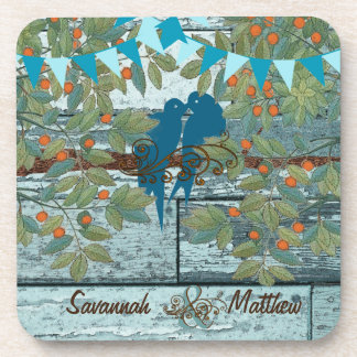 Bunting Country Chic Love Birds Sitting in a Tree Beverage Coaster