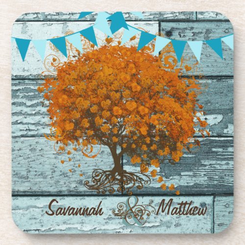 Bunting Country Chic Love Birds Sitting in a Tree Beverage Coaster