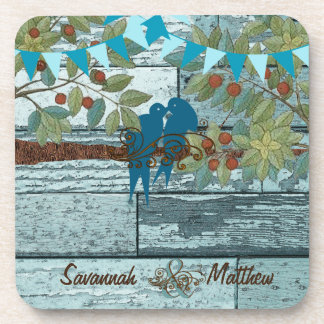 Bunting Country Chic Love Birds Sitting in a Tree Coaster