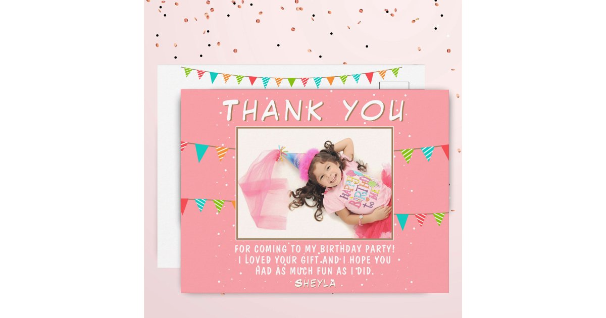 Bunting Flag Birthday Photo Thank you Postcard | Zazzle