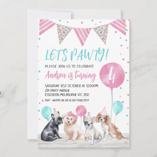 Bunting Flag Dogs Lets Pawty Birthday Invitation