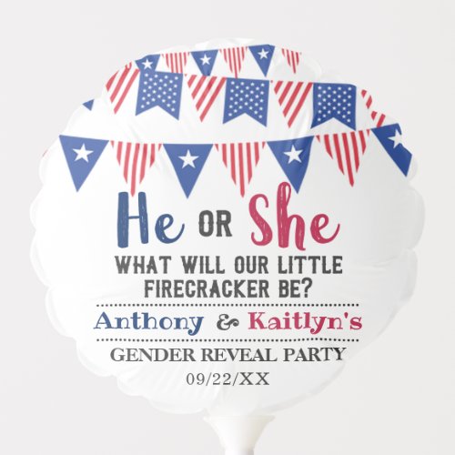 Bunting Flags 4th Of July Gender Reveal Party Balloon