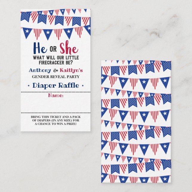 Bunting Flags 4th Of July Gender Reveal Party Enclosure Card (Front/Back)