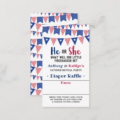Bunting Flags 4th Of July Gender Reveal Party Enclosure Card