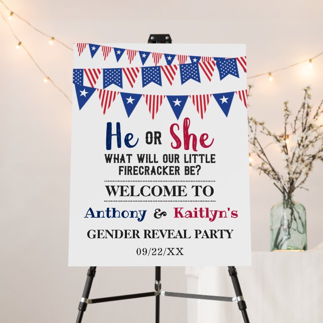 Bunting Flags 4th Of July Gender Reveal Party Foam Board (In Situ (Stand))