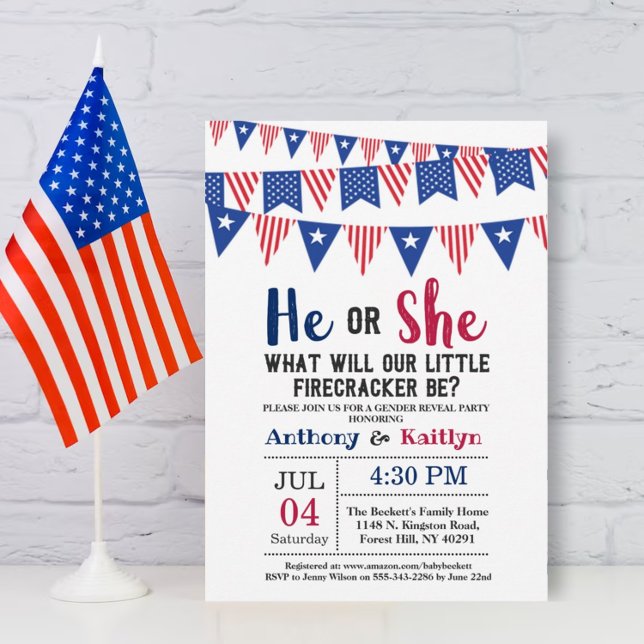 Bunting Flags 4th Of July Gender Reveal Party Invitation