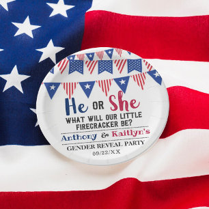Bunting Flags 4th Of July Gender Reveal Party Paper Plates