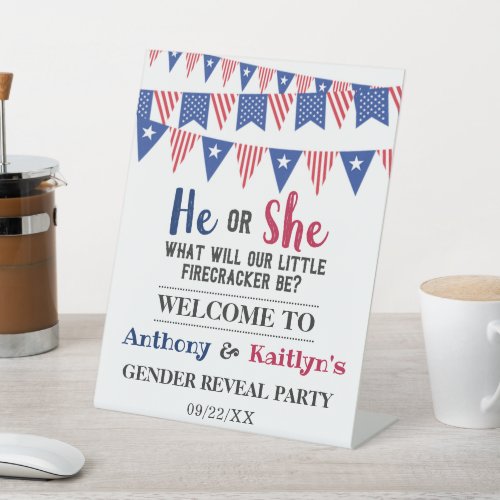 Bunting Flags 4th Of July Gender Reveal Party Pedestal Sign