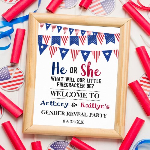 Bunting Flags 4th Of July Gender Reveal Party Poster