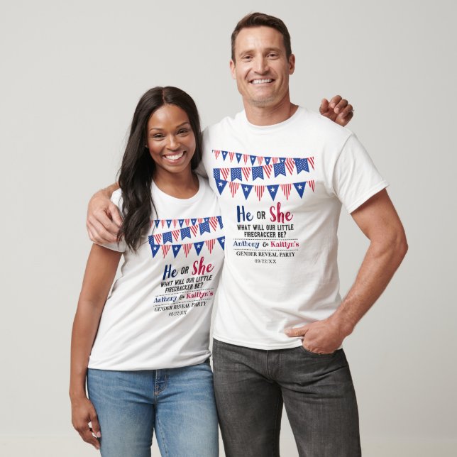 Bunting Flags 4th Of July Gender Reveal Party T-Shirt (Unisex)