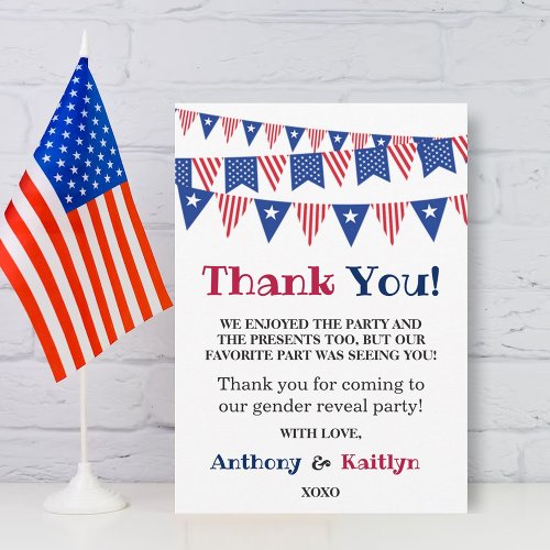 Bunting Flags 4th Of July Gender Reveal Party Thank You Card