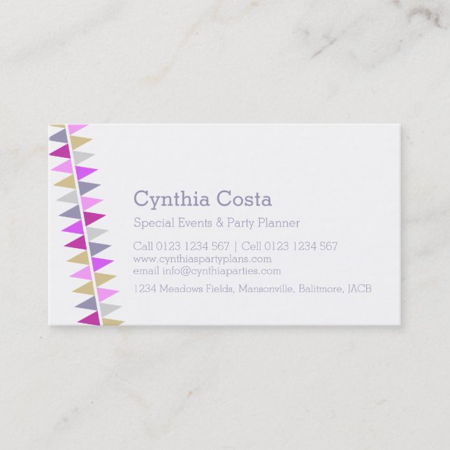 Bunting flags party events planning business cards (Front)