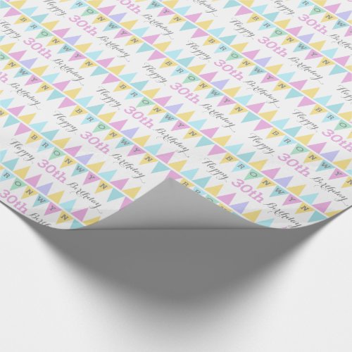 Bunting flags white birthday age 30 patterned wrap wrapping paper