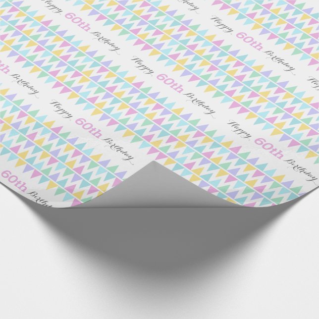 Bunting flags white birthday age 60 patterned wrap wrapping paper (Corner)