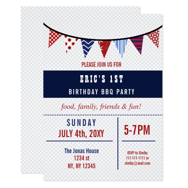 Bunting July 4th Birthday party Invitation