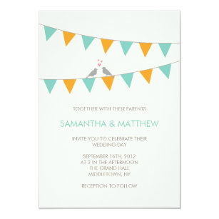 Love Birds Wedding Invitations Zazzle Bunting Love Birds Wedding Invitation Blue Orange