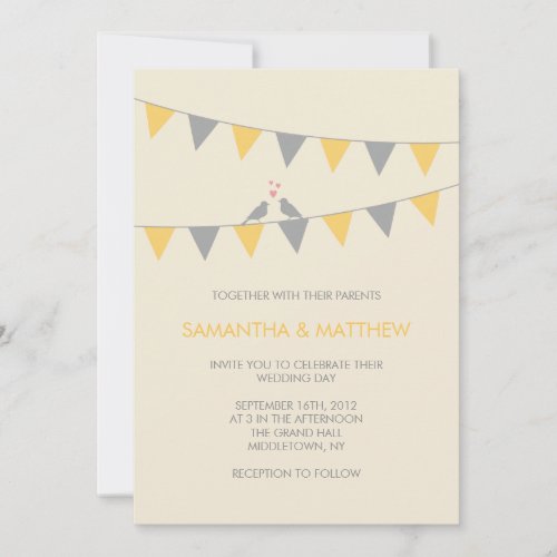 Bunting Love Birds Wedding Invitation - Yellow
