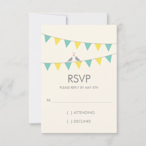 Bunting Love Birds Wedding RSVP - Blue Yellow