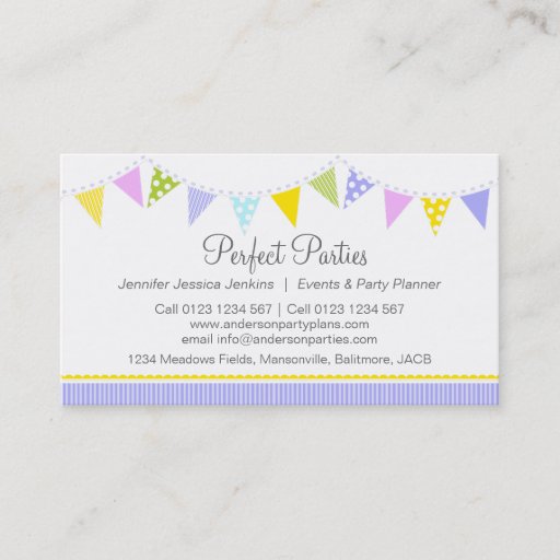 Customizable Bunting party event planning purple business cards