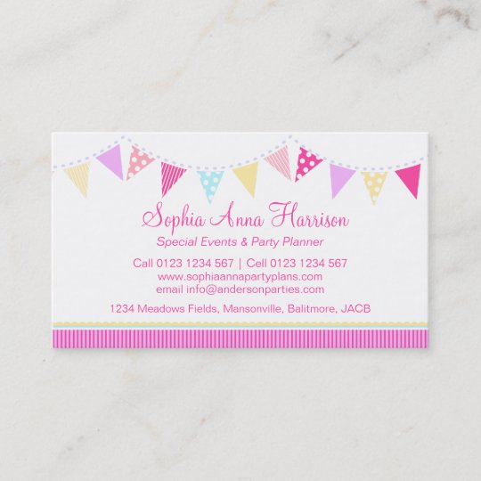 Bunting Party Events Planning Business Cards