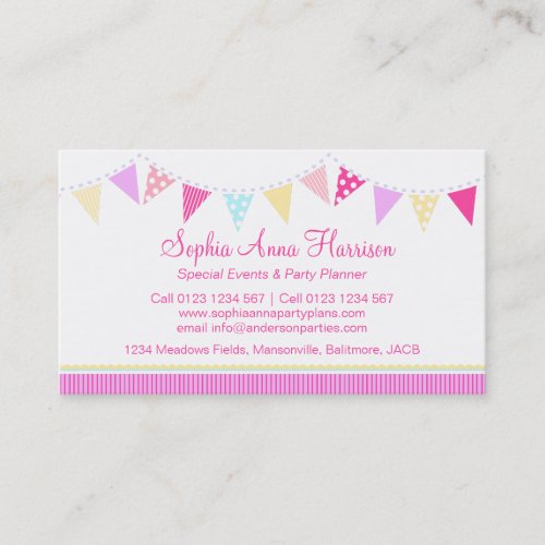 Bunting party events planning business cards