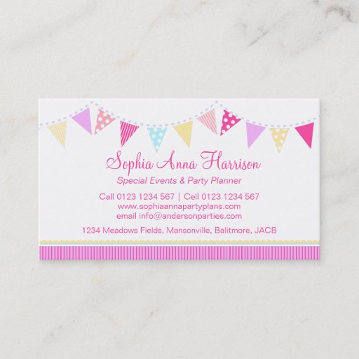 Customizable Bunting party events planning business cards