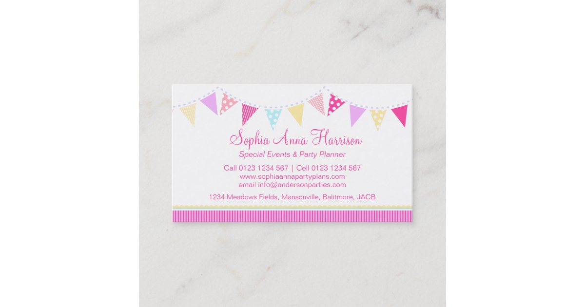 Bunting party events planning business cards | Zazzle